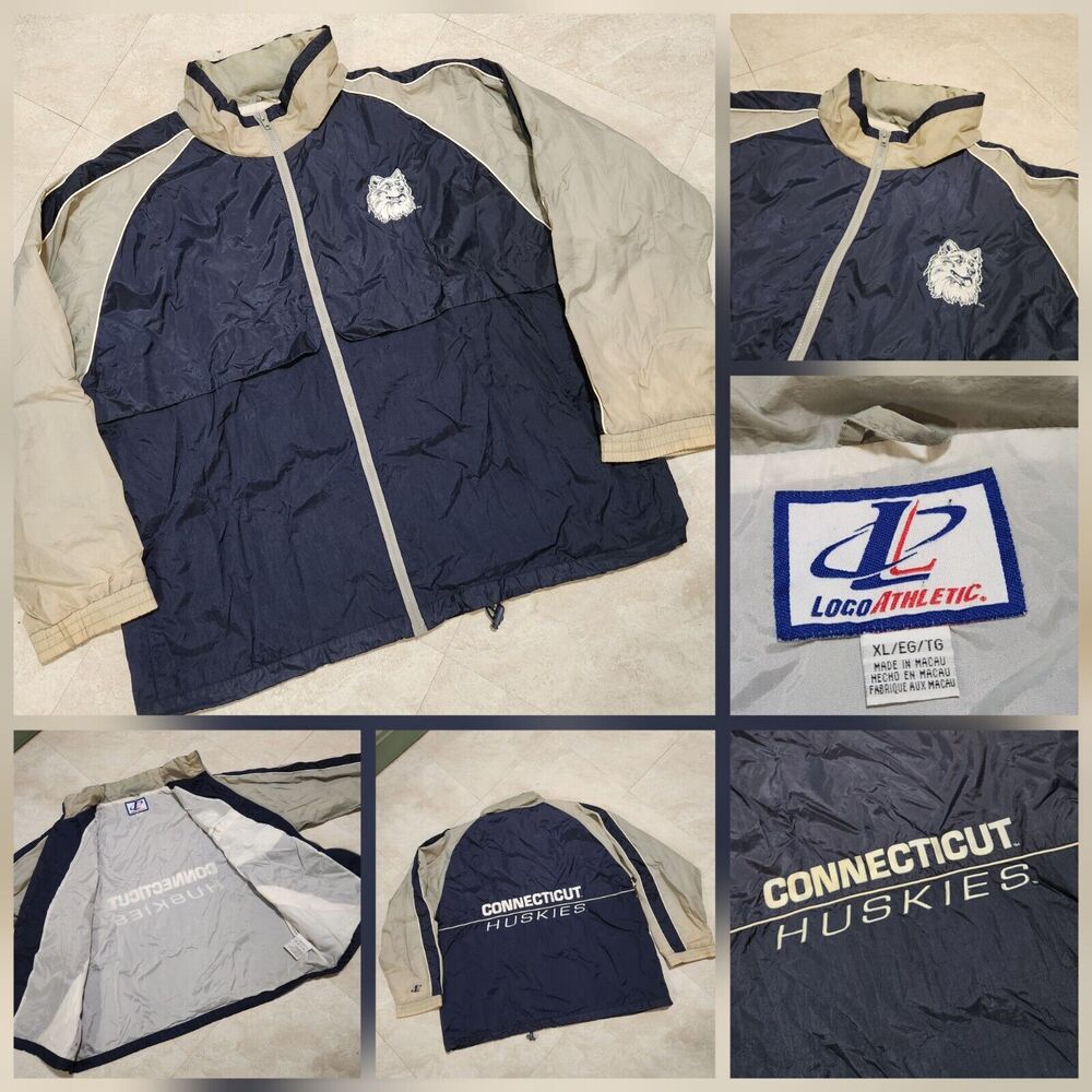 VTG 90s UConn Huskies Logo Athletic Mens XL Windbreaker Jacket Connecticut